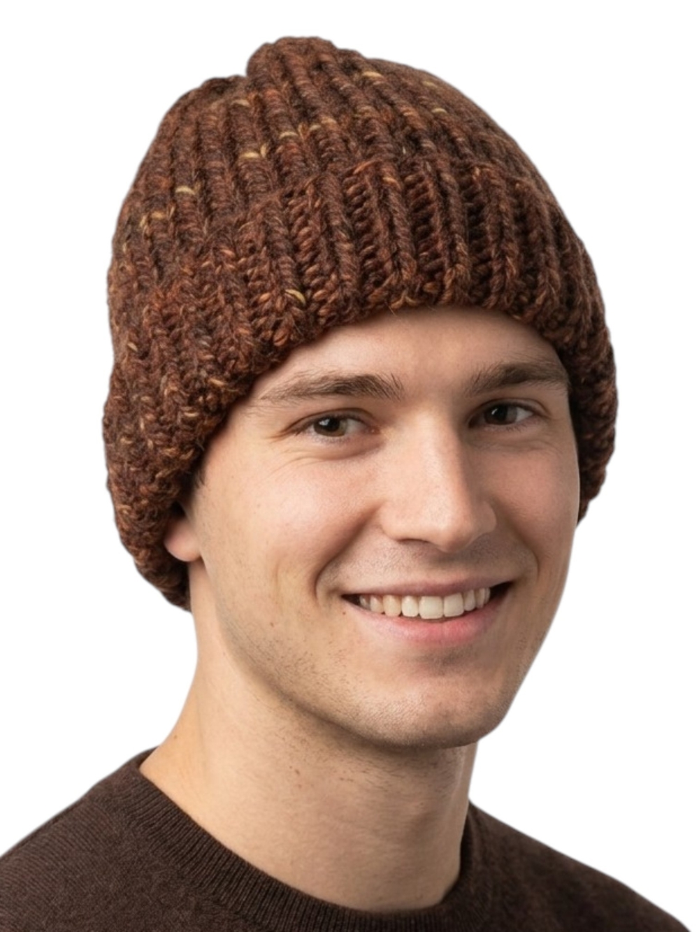 Handmade Chunky Knit Beanie Brown Tweed Winter Hat Boho Yarn Beanie